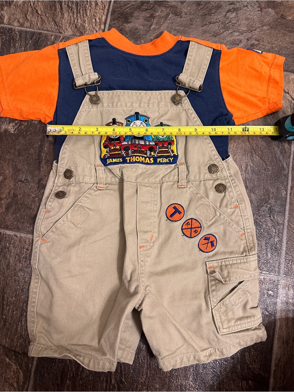 Vintage Y2K Thomas & Friends Toddler Overalls Set Orange Blue Khaki Size 2T - Picture 9 of 12
